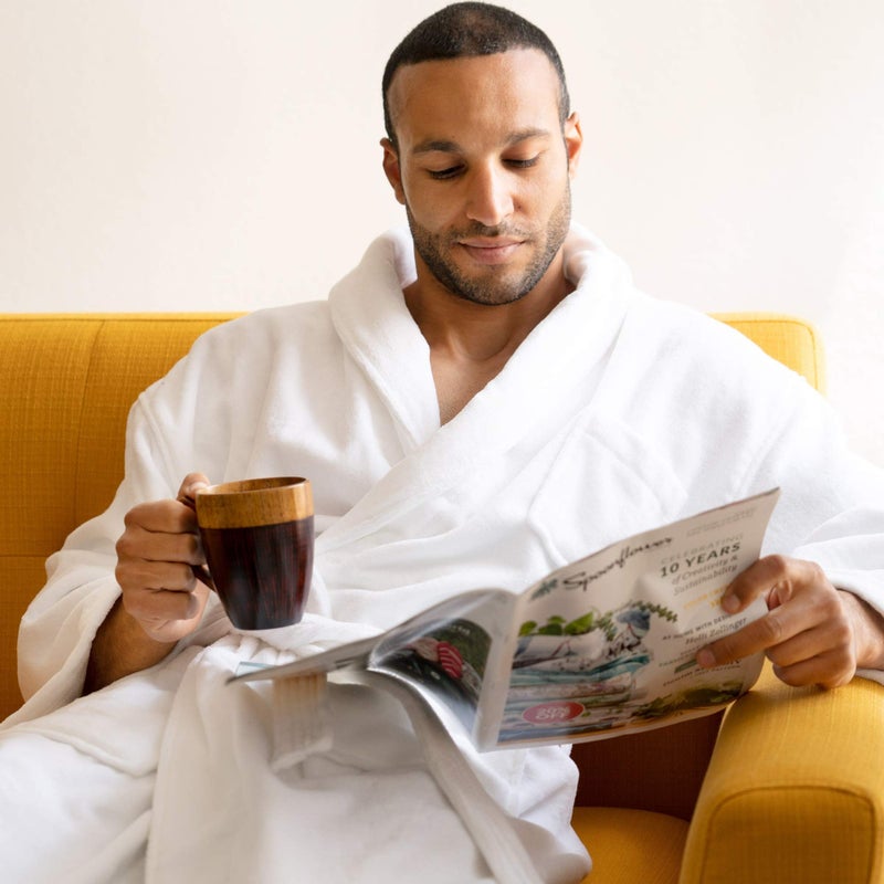 Alpine Swiss Pure Cotton Mens Terry Cloth Bathrobe Super Absorbent Spa Robe WHT ML - Image 4